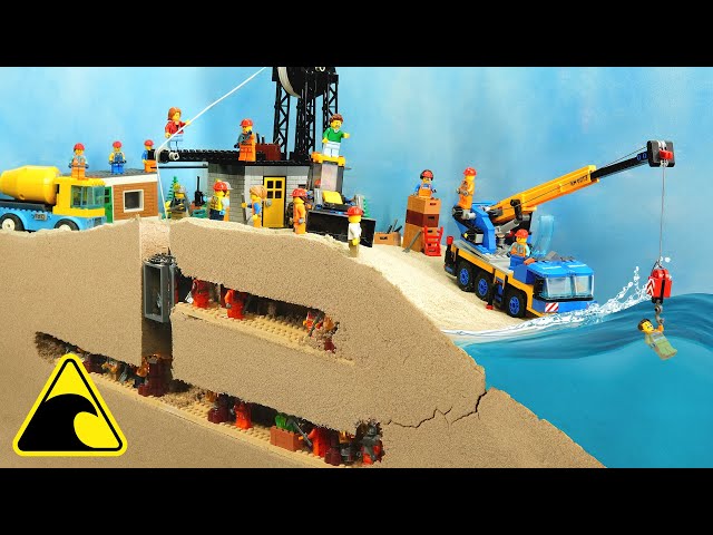 Lego Mine Flood Disaster - Tsunami Dam Breach Experiment - Wave Machine VS Emerald Mine