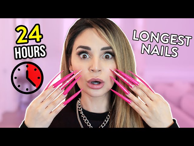 WEARING SUPER LONG ACRYLIC NAILS For 24 Hours Challenge!
