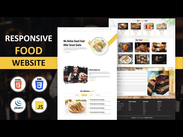 Animated Responsive ' FOOD And Restaurant '  Website Design Using [ HTML CSS JS ] - From Scratch