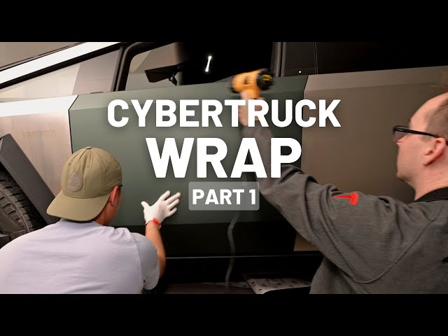 Wrapping Cybertruck Door in 3M Pine Green Metallic - Foundation Series - TESBROS