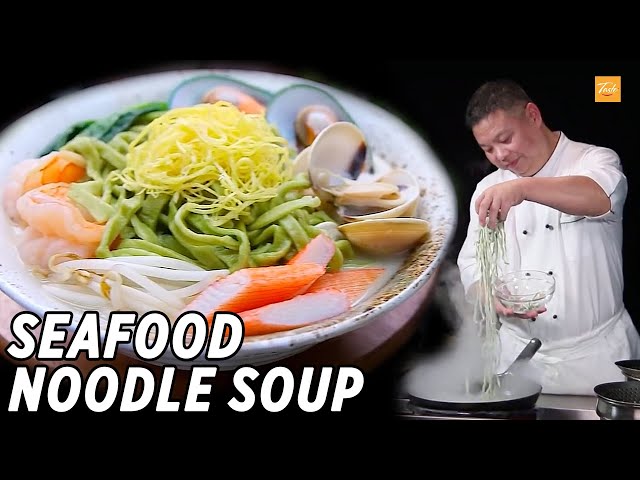 Fresh Spinach Noodle Soup with Seafood l 海鮮菠菜面 • Taste Show