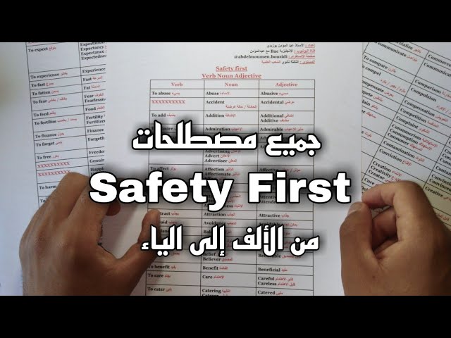 Safety First - جميع مصطلحات الوحدة الثانية من الالف الى الياء مع الشرح