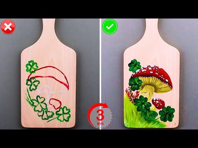 How To Paint Mushroom on Wood in 3 Minutes Step by Step for beginners 😍 |Acrylic Painting Techniques