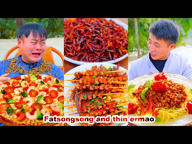 mukbang | Spicy Chicken | Roast Duck | Grasshopper | songsong and ermao