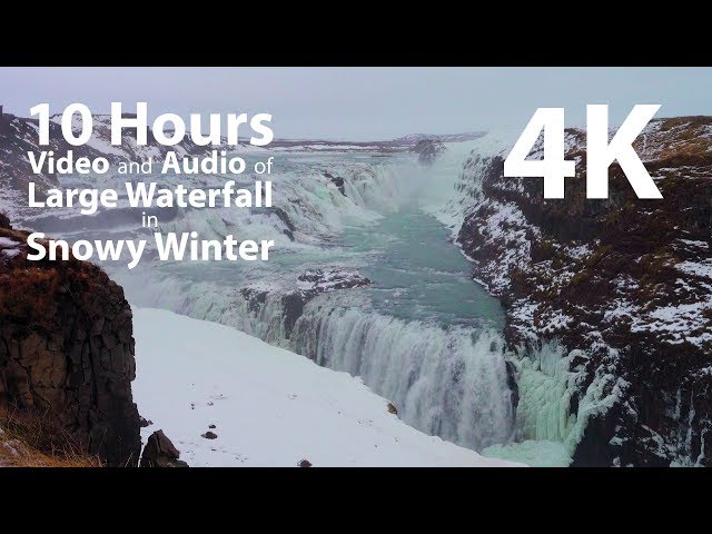 4K HDR 10 hours - Large Winter Waterfall - relaxing, calming