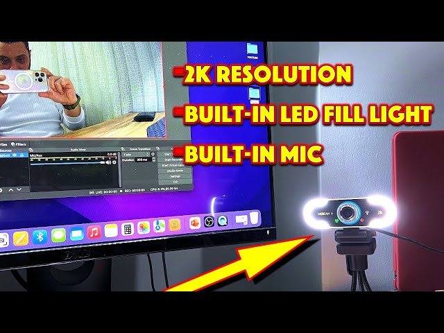 Budget 2K Webcam with Microphone & LED Light