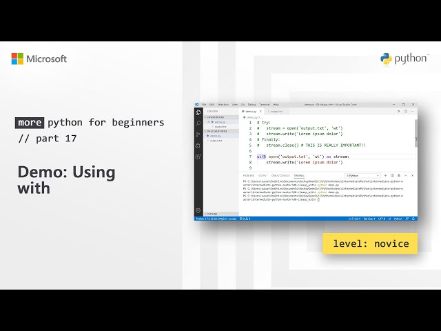 Demo: Using with | More Python for Beginners [17 of 20]