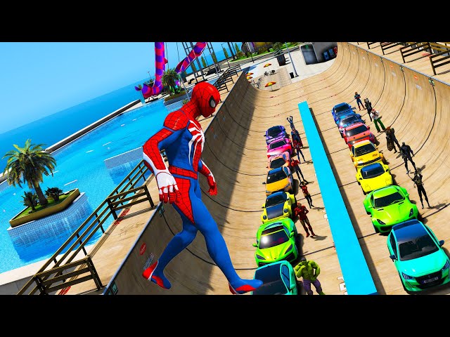 Ramp challenge: Skyscraper edition. Who's brave enough to try it? Spiderman car and Superheroes MODs