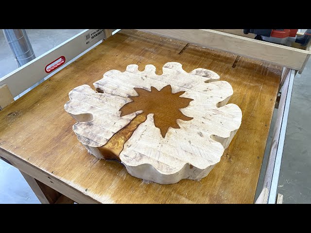 Small Epoxy Table DIY | Tree pattern in stump | Woodworking