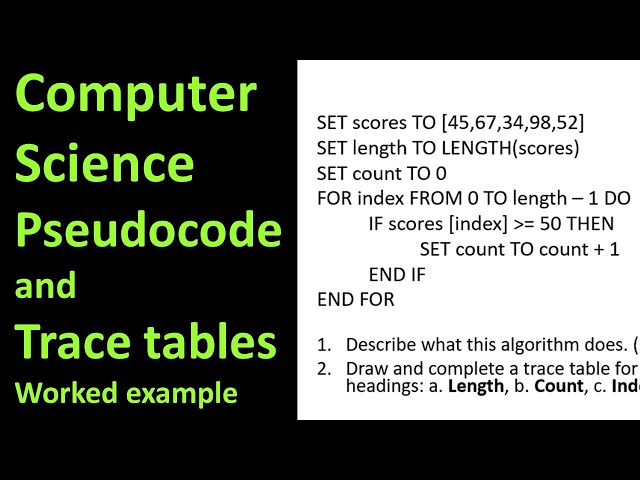 iGCSE Computer Science pseudocode trace table Question