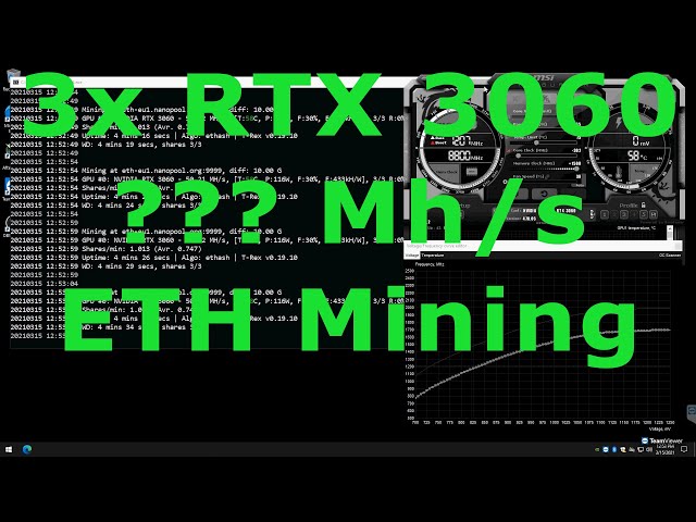 3x RTX 3060 ETH Crypto Mining Rig Hashrate Test