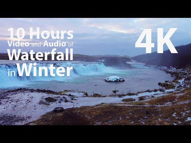 4K HDR 10 hours - Winter Waterfall - relaxing, calming