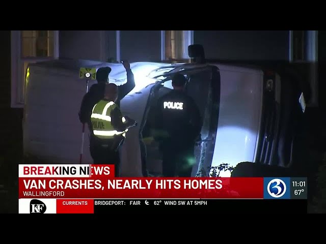 A person is dead after a van crashes and nearly hits homes in Wallingford