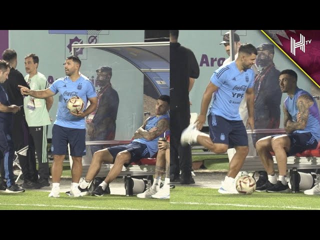 BRILLIANT! Sergio Aguero warms up for Argentina training ahead of World Cup final