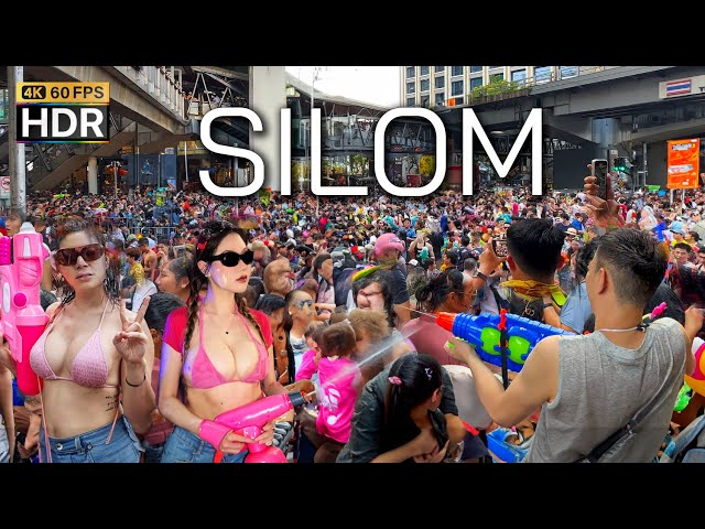 🇹🇭 4K HDR | Songkran 2024, Silom, Thailand, millions of people, world-class festival