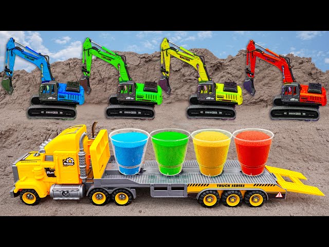 Crane, JCB Excavator rescue heavy truck, find car toy stuck in mud - Construction vehicles car toys