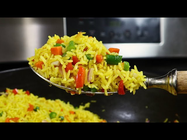 One Pot Fluffy Garlic Turmeric Rice with mixed vegetables
