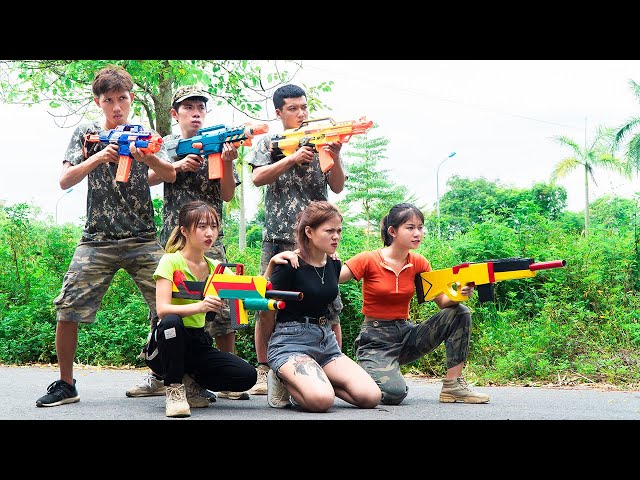 Xgirl Nerf Films: Squad Warriors X Girl Team Nerf Guns Criminal Cherry Rescuing Boss girl