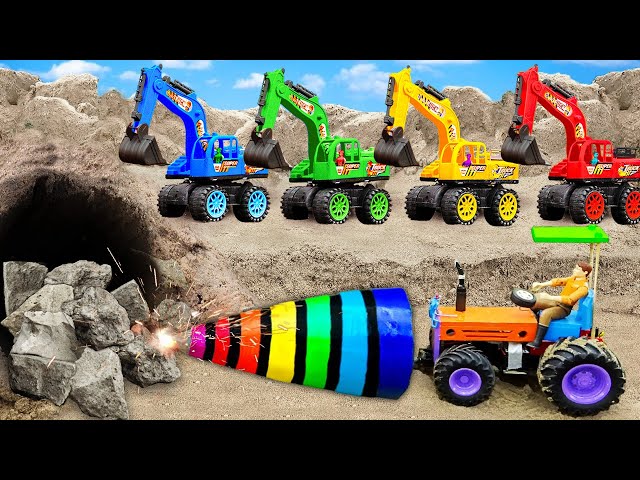 Diy mini tractor, JCB Excavator rescue bulldozer in the cave - car toy for kids