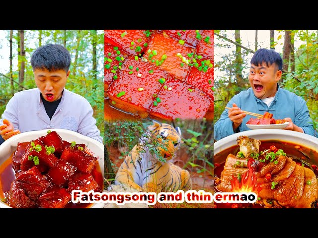 mukbang | Braised Pork | Spicy Chicken | Chili Pork | Beggar King Crab | fatsongsong and thinermao