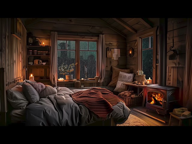 Deep Sleep in Cozy Cabin with Rain Sounds & Fireplace Burning Sounds丨Rain White Noise ASMR