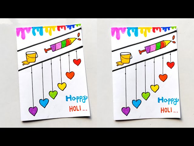 Easy & Beautiful Holi greeting card | How to make colourful Holi card | Beautiful Holi card making