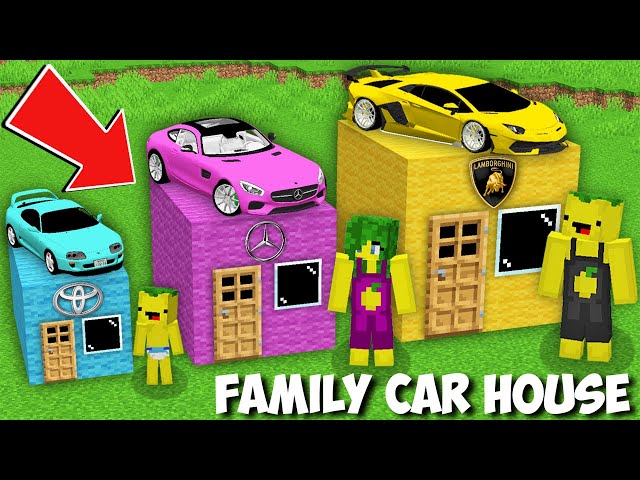 My family BUILD SUPERCARS HOUSE in Minecraft ! VEHICLE BASE !