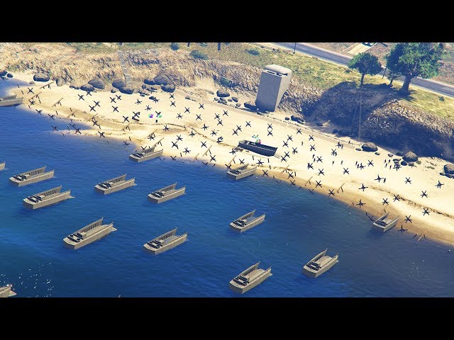 GTA 5 - D-DAY! Saving Private Ryan HUGE Military ARMY Patrol Ep. #63 (Landing Craft, Air Support)