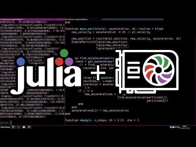 Introduction to kernel (GPU) programming in Julia with an NBody simulation