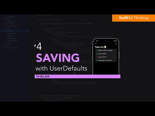 Save and persist data with UserDefaults | Todo List #4
