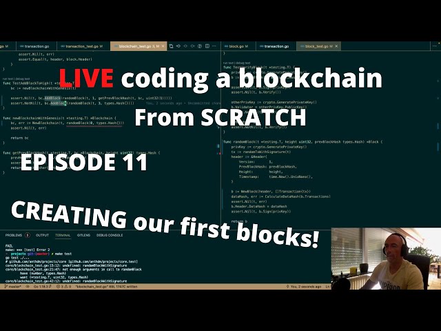 LIVE Coding a production ready blockchain from scratch in Golang EP11: Creating our first blocks