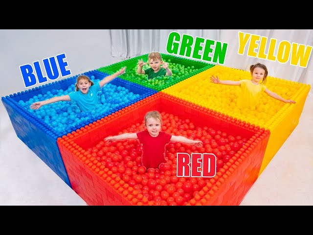 Kinder lernen Farben in einem magischen Pool aus bunten Bällen | Vania Mania DE