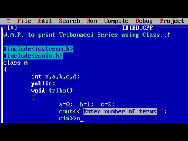 C++ program to print Tribonacci Series using Class | Tribonacci series program in c++ using for loop