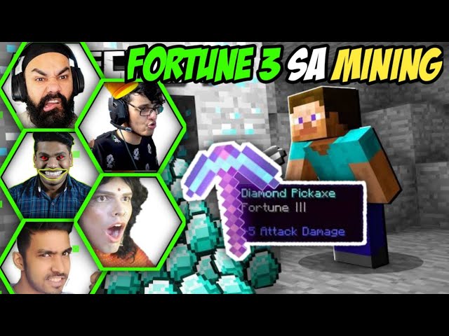 Gamers Mining with Fortune 3 reaction in Minecraft 🔴 live insaan, bbs, Mythpat, techno gamerz, fleet
