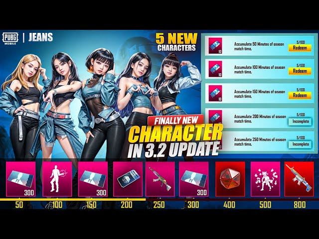 OMG 😱 5 New Characters In 3.2 Update | All Female Characters Are Coming In 3.2 Update |Pubgm X Jeans