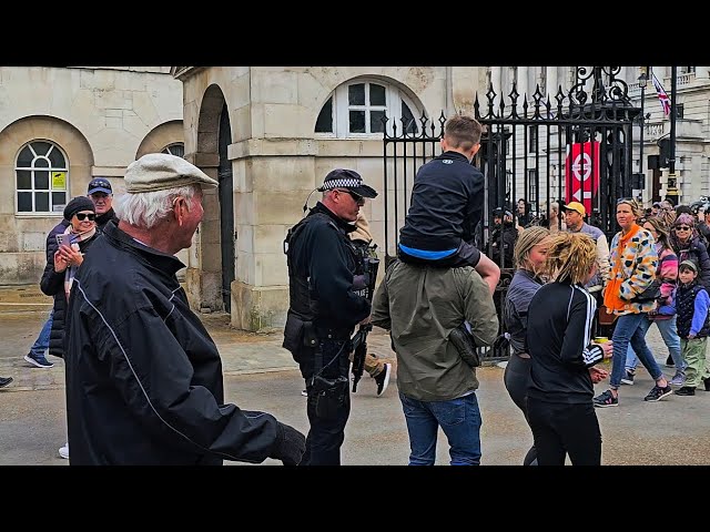 SCREAMING and DISRESPECTFUL kids SHUT DOWN by ARMED POLICE OFFICER at Horse Guards!