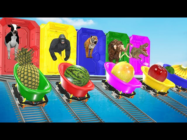 Cow Mammoth Elephant Tiger Dinosaur Scary Teacher 3D Choose The Right Door Fruit With Gorilla Game