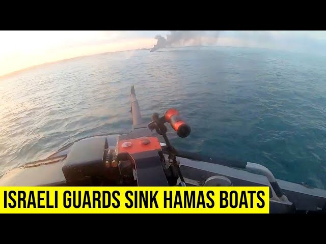 Israeli forces fire from a boat at Palestinian landing crafts during the infiltration attempt.