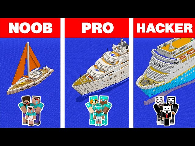 Minecraft NOOB vs PRO vs HACKER: FAMILY YACHT HOUSE BUILD CHALLENGE in Minecraft Animation