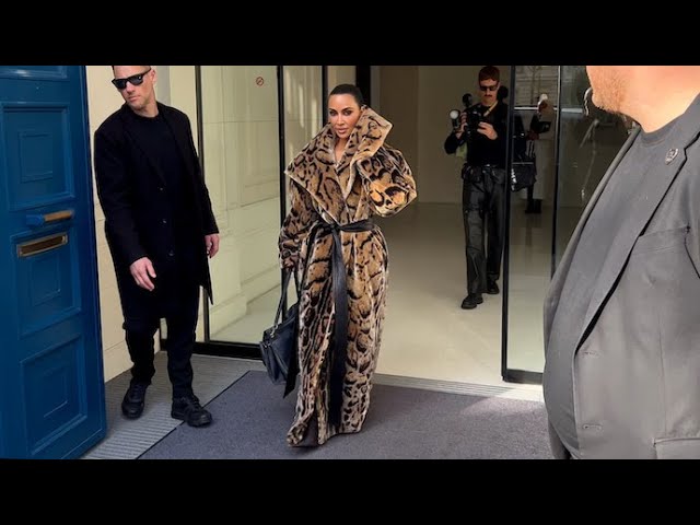 Kim Kardashian Turns Heads In Balenciaga Leopard Print Coat at Paris Fashion Week
