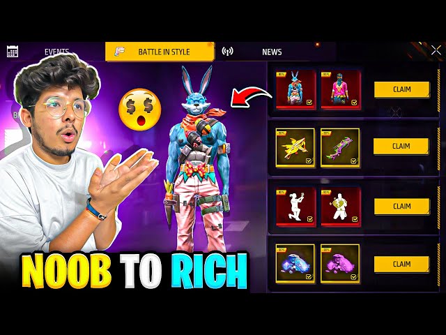 FREE FIRE NOOB TO RICH IN 9 Diamonds💎😱 i Claimed All Rare Items😍-Garena Free Fire