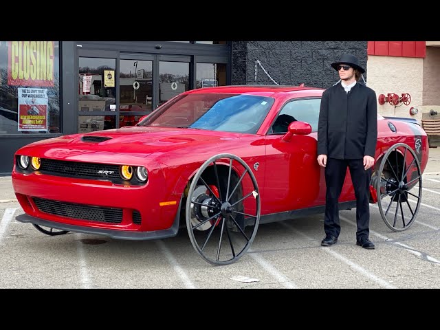 Hellcat on Horse & Buggy Wheels goes to town and does burnouts