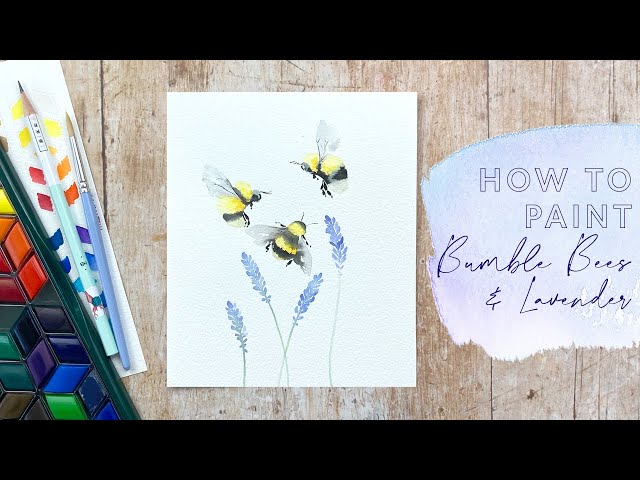 How to Paint Watercolour Bumble Bees and Lavender