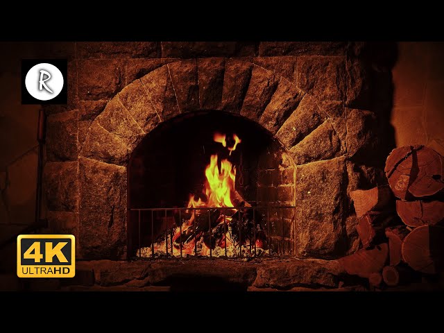 🔥 Crackling Fireplace, Fire burning 4K w/ Distant Swowstorm & Blizzard Sounds | ASMR Ambience Sleep