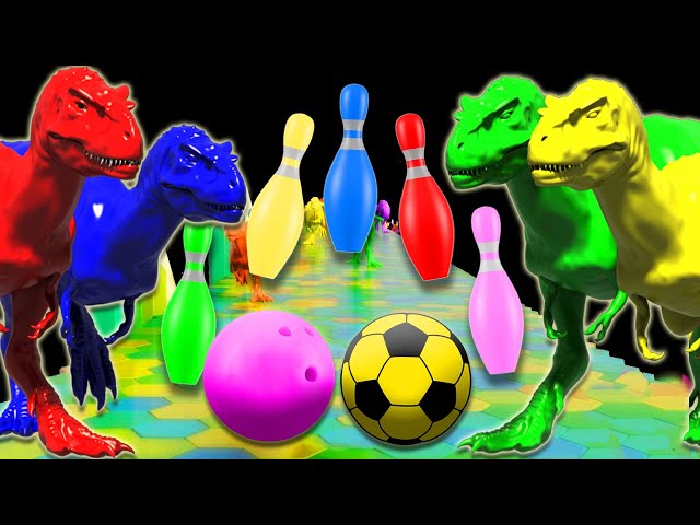 Learn Colors with Bowling & Soccer Ball - Dinosaur Adventure For Kids