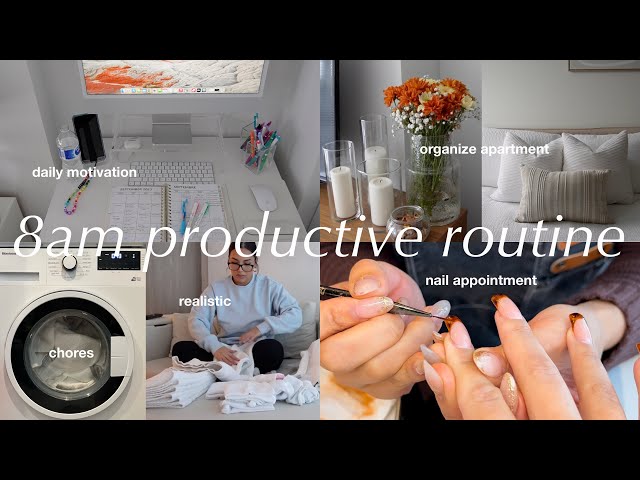 8AM productive routine 🌱 house chores + morning motivation, realistic day in life, self care habits