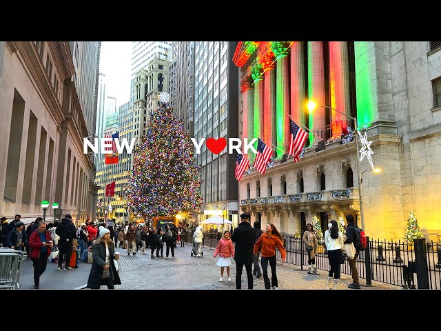 [4K]🇺🇸NYC Christmas Walk🎄🎀 : Financial District, Lower Manhattan /Fine Dining Delmonico's🥩 Dec. 2023