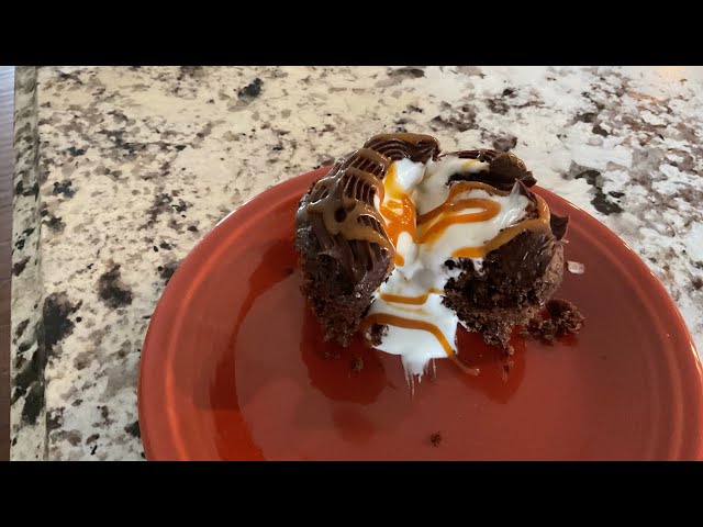 Chocolate Lava Cupcake With Buttercream Icing and Carmel Drizzle