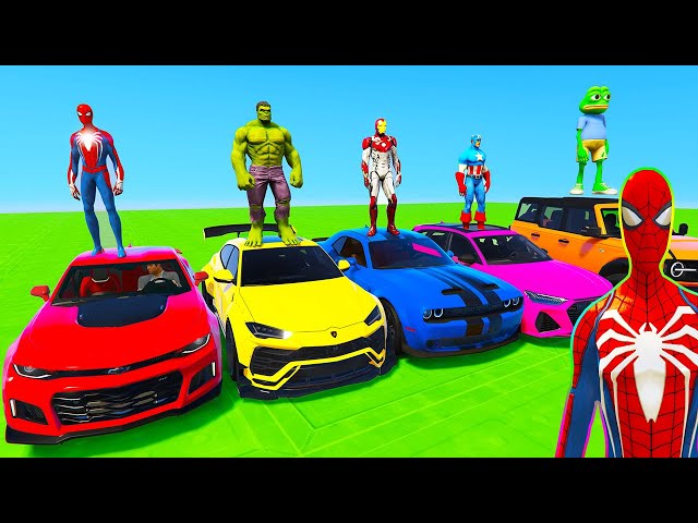 SPIDERMAN CARS Racing OFF ROAD Challenge ! SUPERHERO HULK Iron Man Goku JEEP Car BEACH RACE- GTA 5