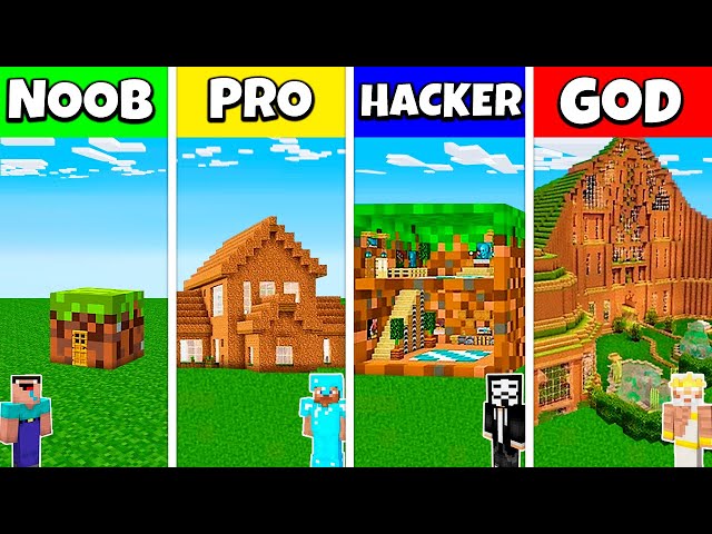 Minecraft Battle: NOOB vs PRO vs HACKER vs GOD: DIRT HOUSE BASE BUILD CHALLENGE / Animation